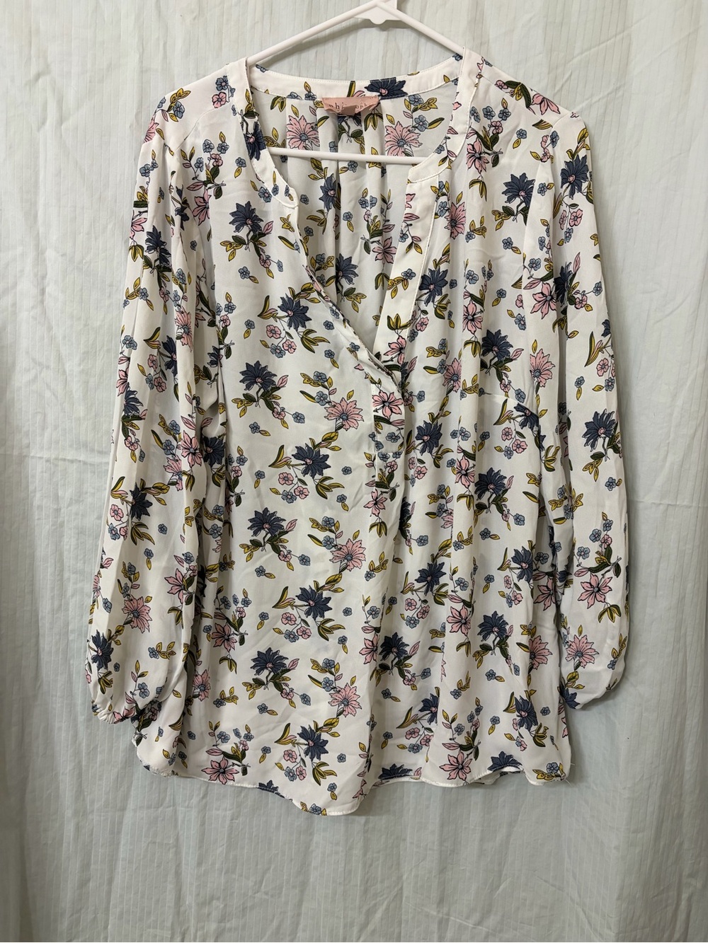 Philosophy Cream Floral V-Neck Blouse with Pink & Navy Flowers